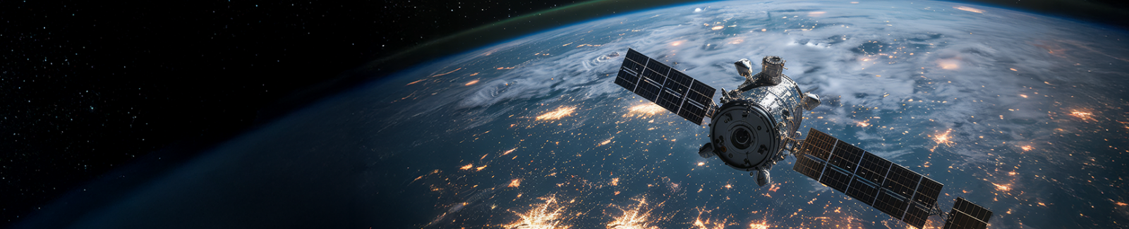 Satellite in outer space with planet backdrop